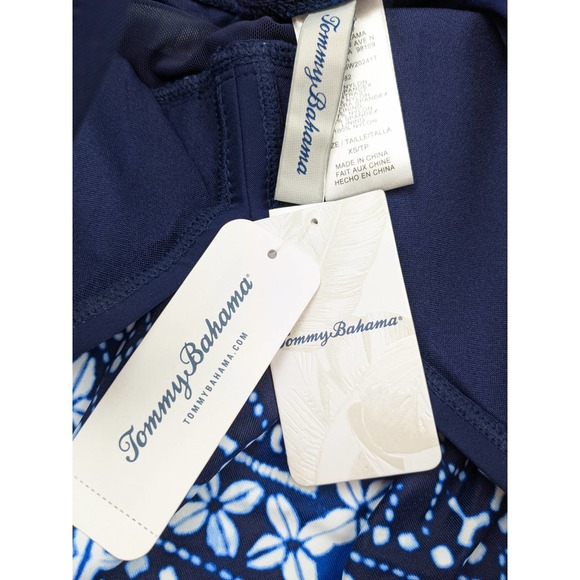 Tommy Bahama Indigo Cowrie Diamonds Over The Shoulder Shirred Tankini To… - Picture 9 of 10